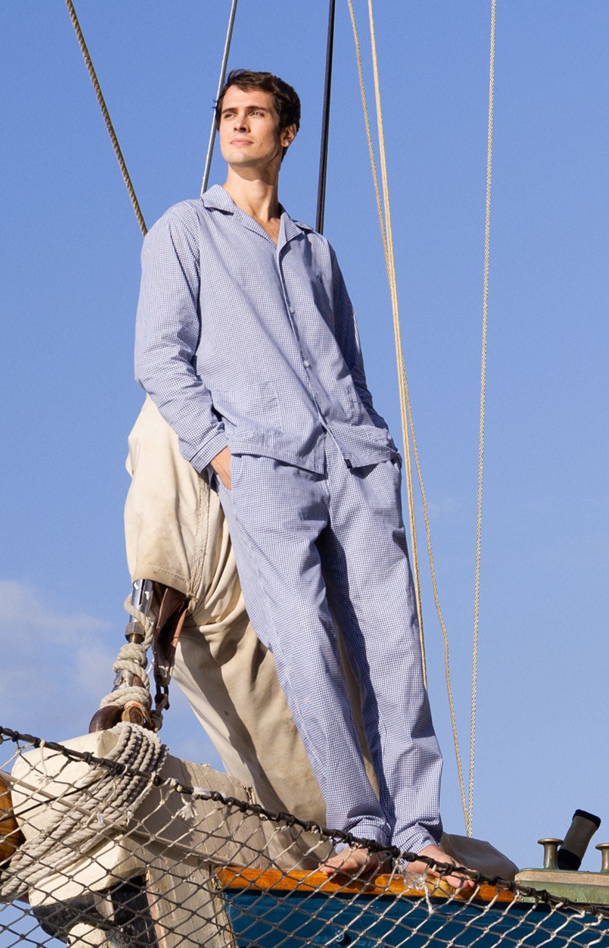 arthur-pyjama-homme-307tiu-1.jpg Pyjama boutonné en popeline de coton Vichy – Image 1
