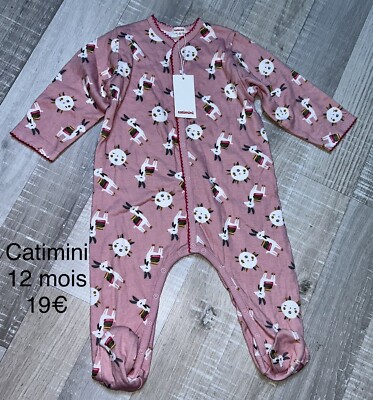 babygros-393xhk-1.jpg Catimini Babygros Pyjama Coton 12 Mois Fille Lama Neuf | eBay – Image 1