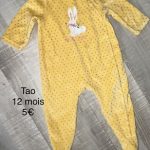 Tao Babygros Pyjama Velours Jaune 12 mois Bébé Fille | eBay