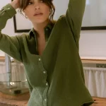 Chemise de pyjama femme en gaze de coton bio Daphné Vert Olive Pyjamas Hestia