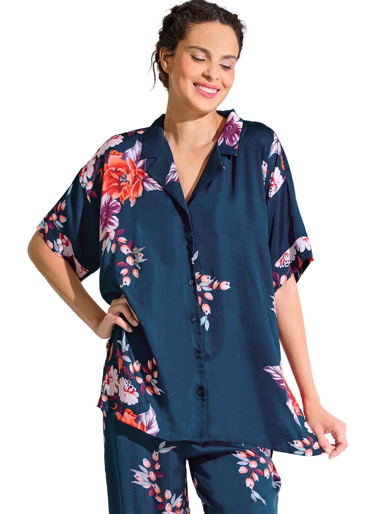 chemise-pyjama-femme-859zcv-1.jpg Haut pyjama chemise manches courtes amaryllis Bleu – Image 1