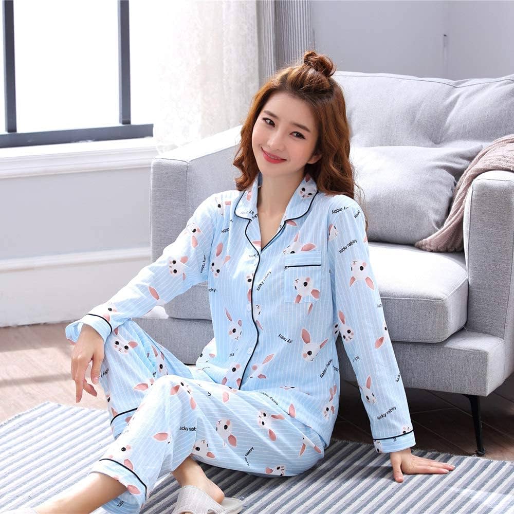 chemise-pyjama-femme-980ssc-1.jpg Ensemble de pyjama pour femmes ,Ensembles de chemise de nuit pour femmes Ensemble de pyjama en coton Ensemble de pyjama à rayures de couleur unie Vêtements de nuit à manches longues Haut – Image 1