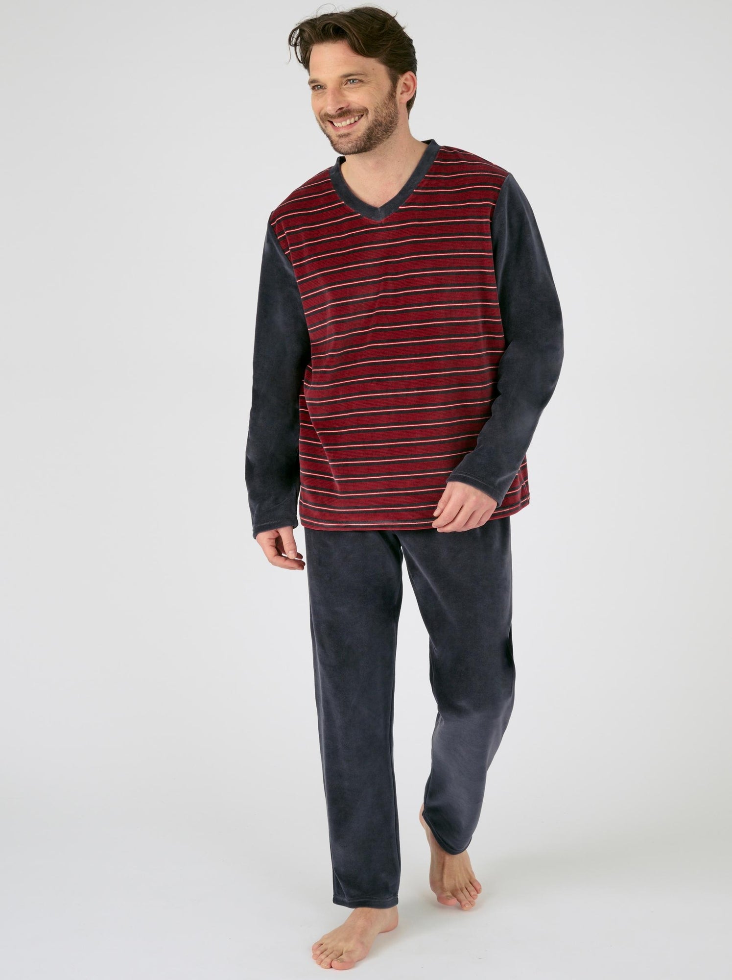 damart-pyjama-homme-063sdx-1.jpg Pyjama velours rayé mélange coton damart Gris – Image 1