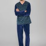 Damart Pyjama Velours Rayé Mélange Coton Homme Bleu Taille S : Amazon.fr