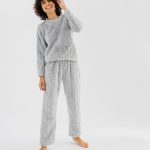 Pyjama en maille douillette femme gris clair | GEMO