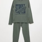 Pyjama 2 pièces T shirt à manches longues + pantalon Vert