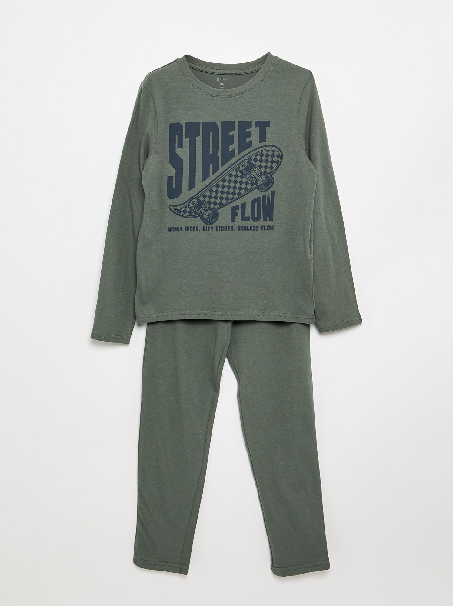kiabi-pyjama-homme-930irv-1.jpg Pyjama 2 pièces T shirt à manches longues + pantalon Vert – Image 1