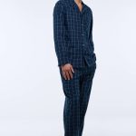 Pyjama manches longues et pantalon en flanelle de coton BIO GOTS BLEU FONCE pour homme MONOPRIX