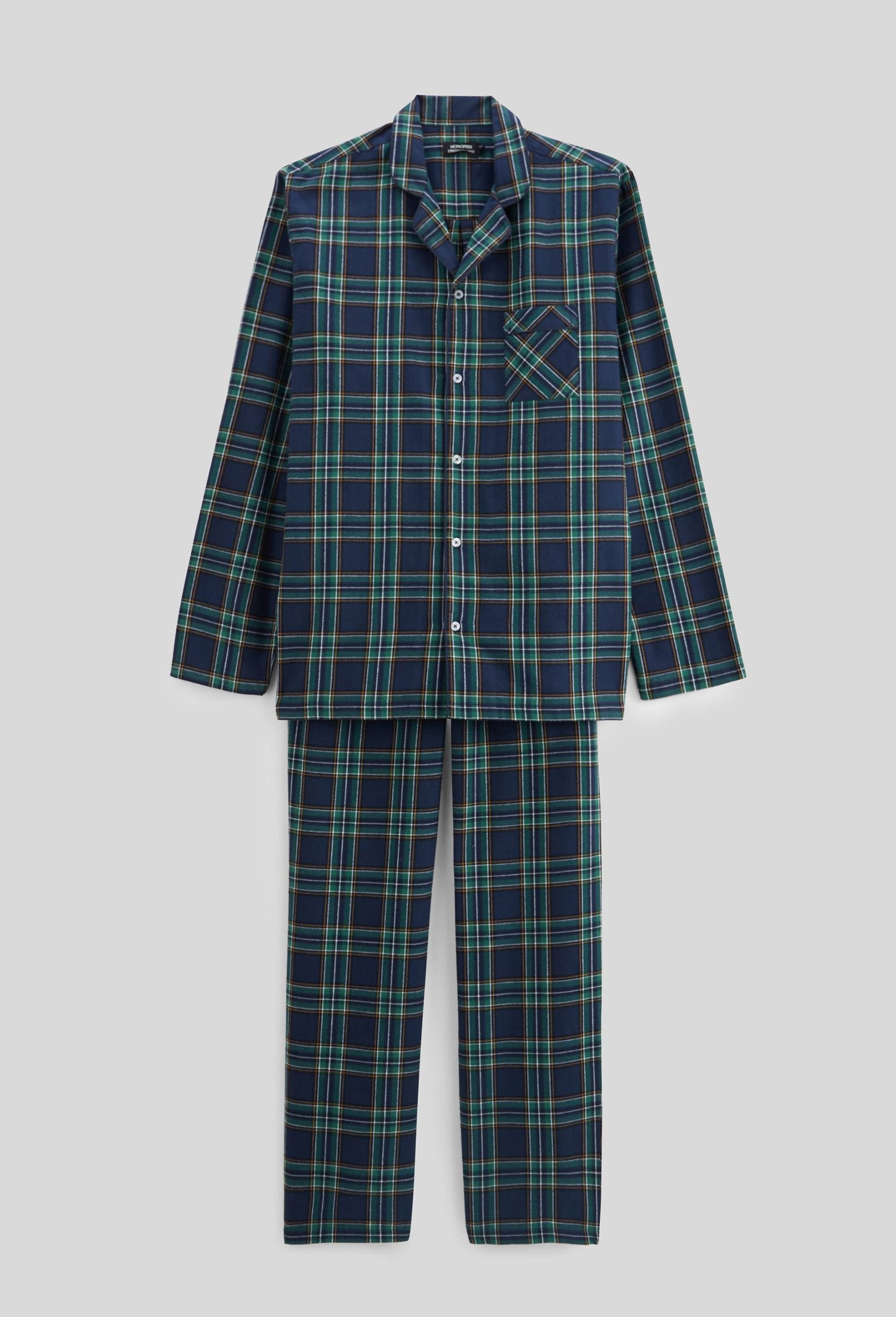 monoprix-pyjama-homme-736xkp-1.jpg Pyjama manches longues et pantalon en flanelle de coton BIO BLEU FONCE pour homme MONOPRIX – Image 1