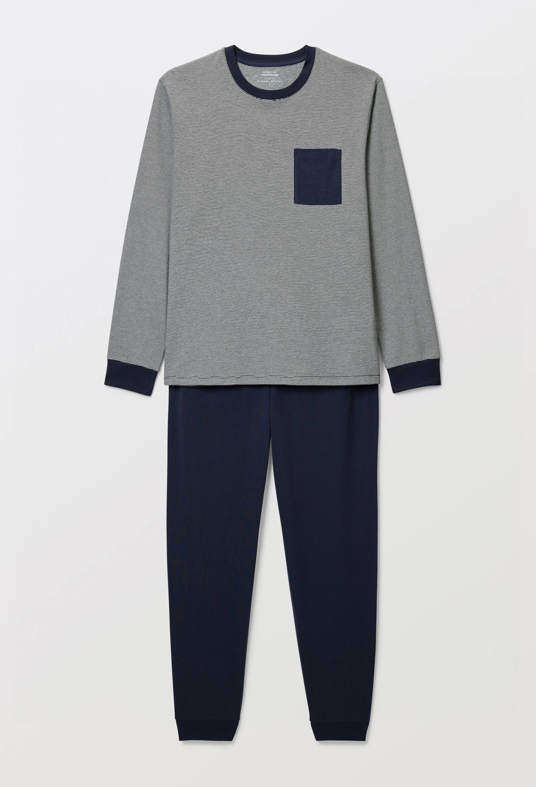 monoprix-pyjama-homme-899uia-1.jpg Pyjama T shirt manches longues milleraies et pantalon en jersey de coton BIO GOTS – Image 1