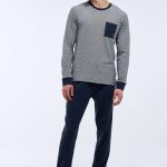 Pyjama T shirt manches longues milleraies et pantalon en jersey de coton BIO GOTS