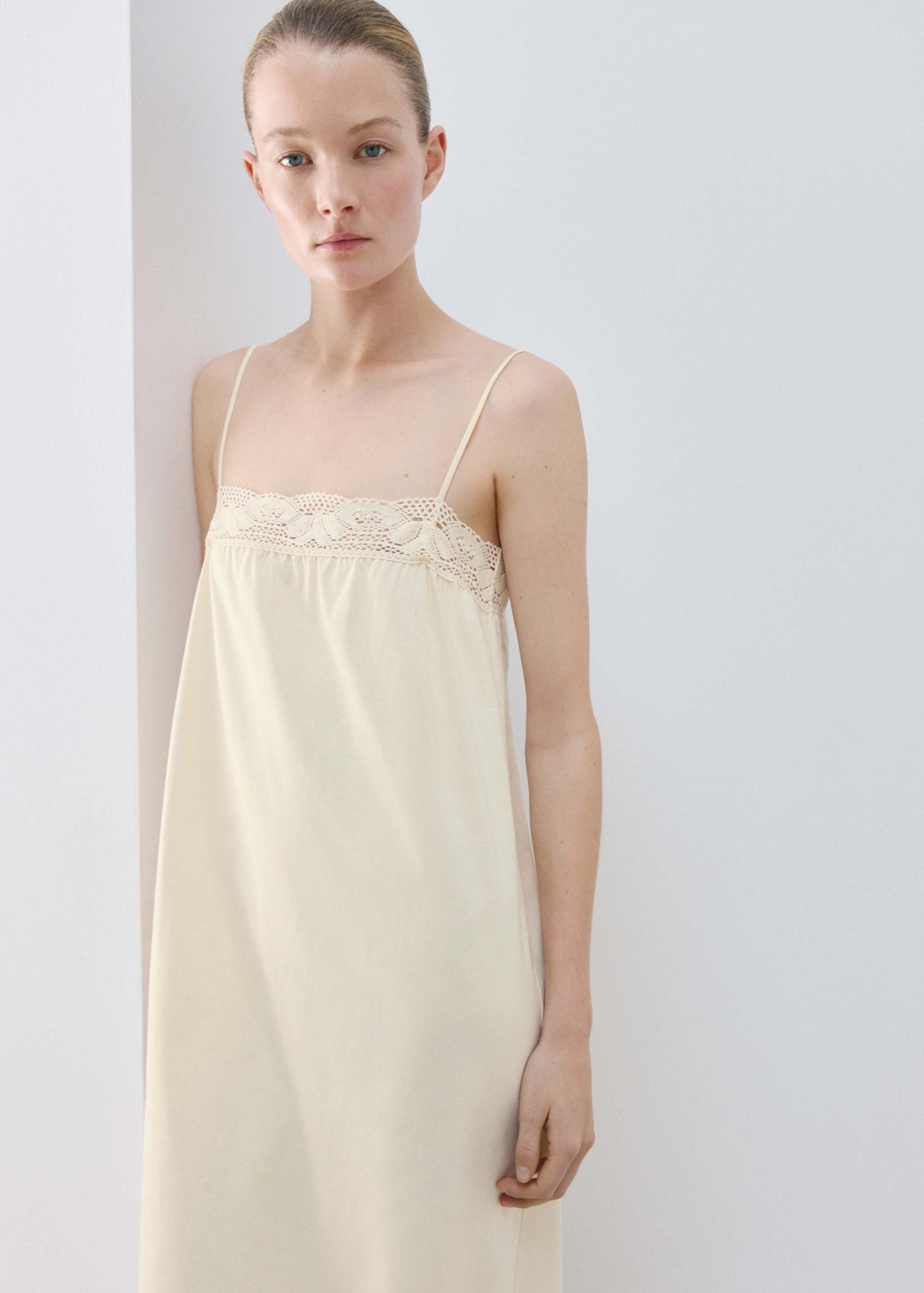 nuisette-en-coton-femme-303egu-1.jpg Nuisette coton dentelle Femme | MANGO France métropolitaine – Image 1