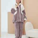 Manches Longues Confortable Pyjama Femme Pilou Pilou Deux Pièces – Polaire Hyper Douce, Capuche, Manches Longues – Idéal Pour L'hiver