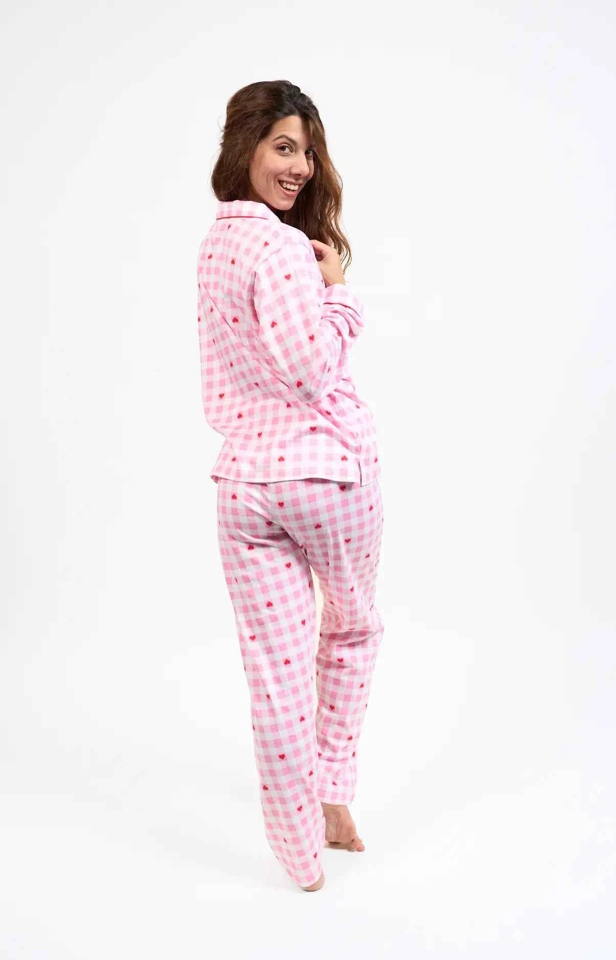 pyjama-100-coton-femme-586awg-1.jpg Pyjama femme Pyjama long 100% coton VICHY élégant – Image 1