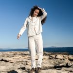 Pyjama femme en 100% coton fait en France. Blanc/Beige Fleurs Pois et Cie Marques de France