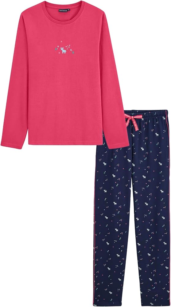 pyjama-arthur-femme-363vsl-1.jpg ARTHUR Pyjama Femme 100% Coton Chaud & Doux pour l'hiver Ensemble Manches Longues & Pantalon à Motif Cerf Bleu Marine Taille S : Amazon.fr: Mode – Image 1