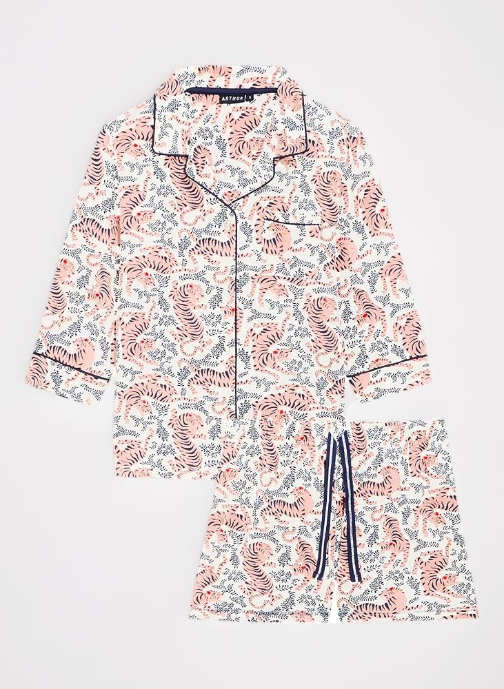 pyjama-arthur-femme-760tni-1.jpg ARTHUR Pyjama Court boutonné Femme Tigre Ensemble de Pyjama Femme Chemise Boutonné et Short Coton Issu de l'agriculture Biologique Blanc Taille S : Amazon.fr: Mode – Image 1