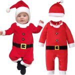 Ninivi Tenue Noel Bebe, Pyjama Noel Bebe Garcon Fille, Costume Noël Bambin Manches Longues, Tenue Lutin Christmas Bébé, Jolie Combinaison de Costume Pere Bébé Noël + Bonnet de Christmas (0 18 Mois) :
