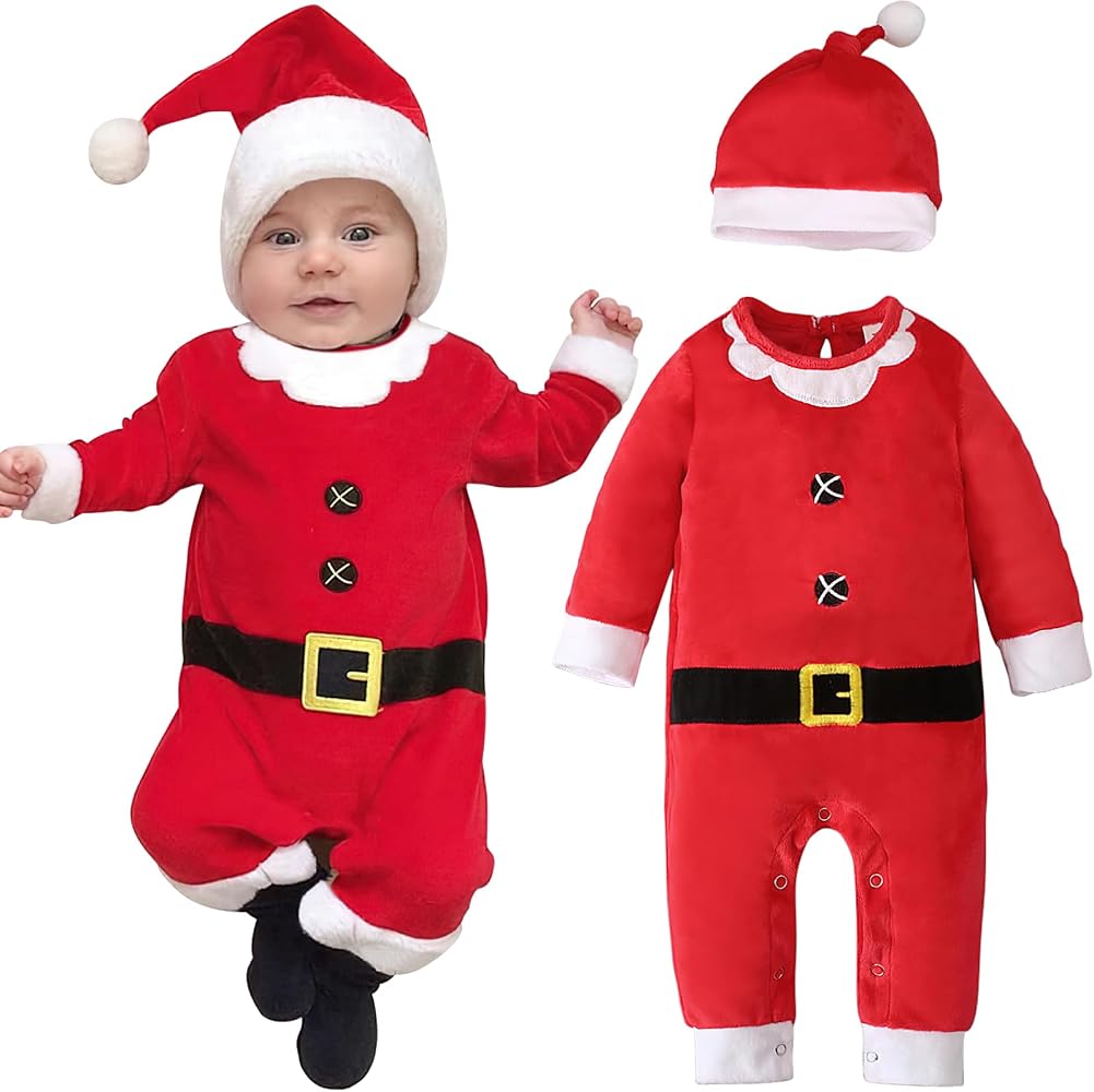 pyjama-bebe-noel-976wuw-1.jpg Ninivi Tenue Noel Bebe, Pyjama Noel Bebe Garcon Fille, Costume Noël Bambin Manches Longues, Tenue Lutin Christmas Bébé, Jolie Combinaison de Costume Pere Bébé Noël + Bonnet de Christmas (0 18 Mois) : – Image 1