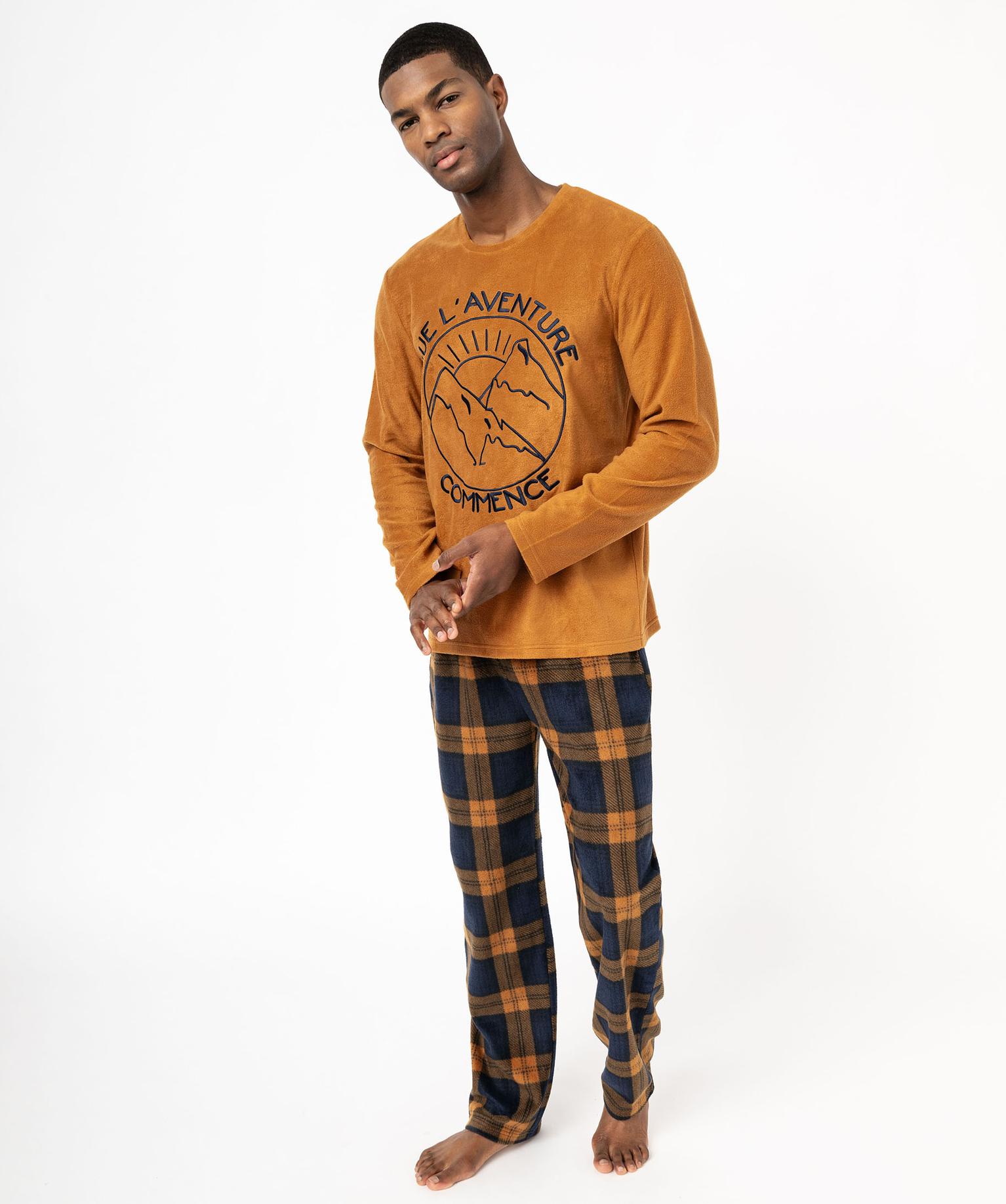 pyjama-chaud-pour-homme-446lbk-1.jpg Pyjama en polaire chaude homme marron | GEMO – Image 1