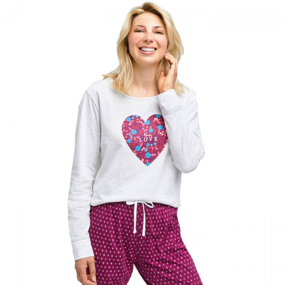 pyjama-coeur-443mle-1.jpg Pyjama coeur placé en jersey de coton Femme | Kindy – Image 1
