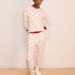 Ensemble de pyjama 2 pièces à motifs coeurs en velours MATHILDE ECRU ETAM