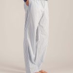 Pantalon pyjama homme à rayures bleu en coton bio | Angarde