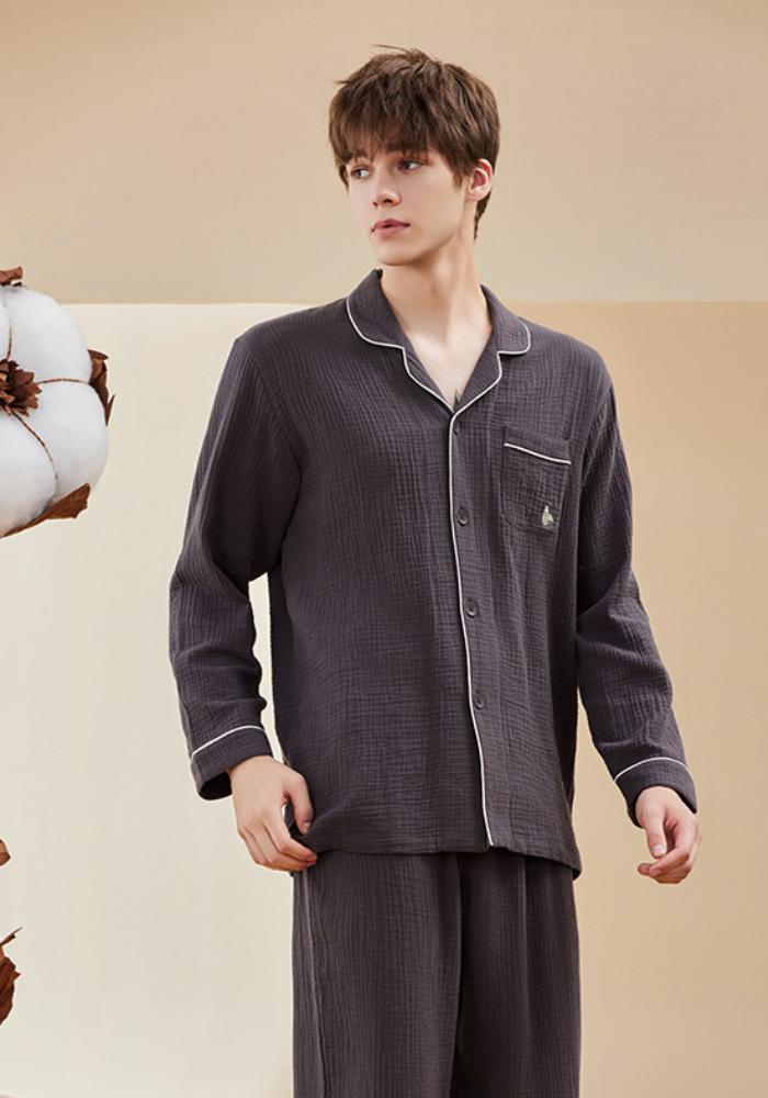 pyjama-coton-homme-596qmb.png Pyjama homme en gaze de coton gris – Image 1