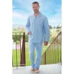 Pyjama chemise homme 100% coton manches longues chaud et confortable