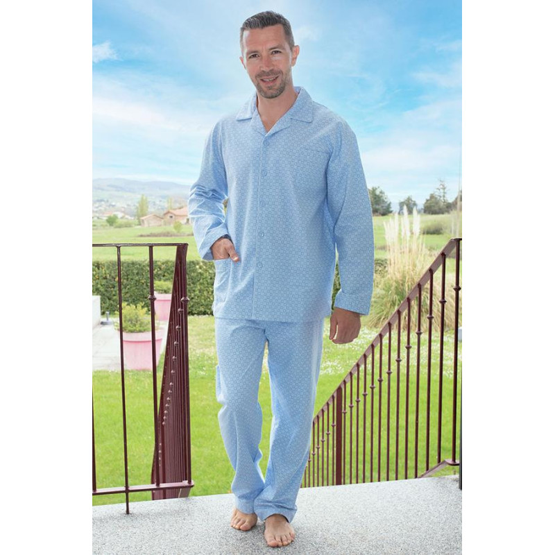 pyjama-coton-homme-800fdw-1.jpg Pyjama chemise homme 100% coton manches longues chaud et confortable – Image 1