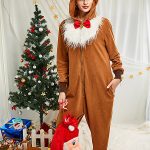 Combinaison Noël Renne Pyjama Une Pièce Vêtement de Nuit à Manches Longues