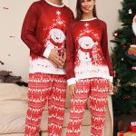 Ensemble pyjama assorti familial de Noël bonhomme de neige rouge