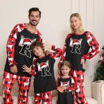 Pyjama de Noël familial imprimé arbre et cerf noir et rouge