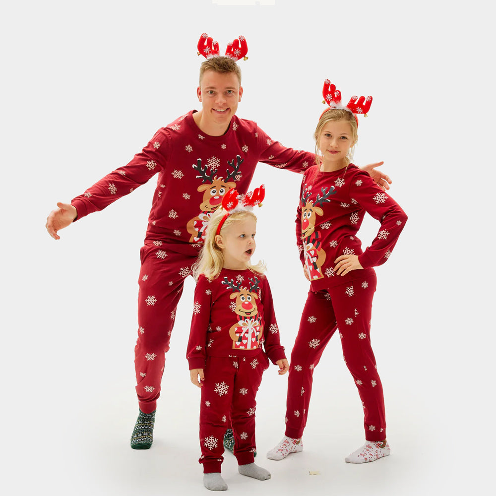 pyjama-de-noel-femme-502yhn.jpg Pyjama de Noël pour Adultes Unisexe Rouge avec Rudolph le Renne XS – Image 1