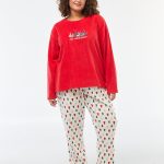Ensemble de pyjama long Noël en polaire 2 pièces Rouge
