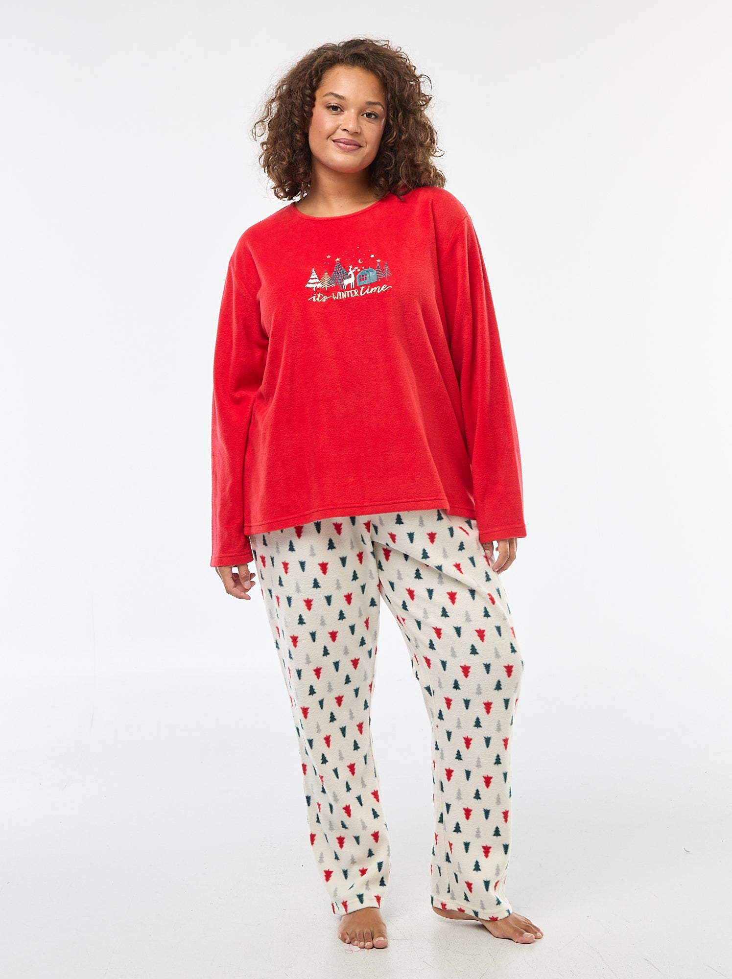 pyjama-de-noel-femme-556oqw.jpg Ensemble de pyjama long Noël en polaire 2 pièces Rouge – Image 1