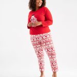Pyjama de Noël en polaire imprimée femme grande taille rouge | GEMO