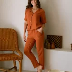 Pantalon de pyjama femme en gaze de coton bio Daphné Terracotta Pyjamas Hestia