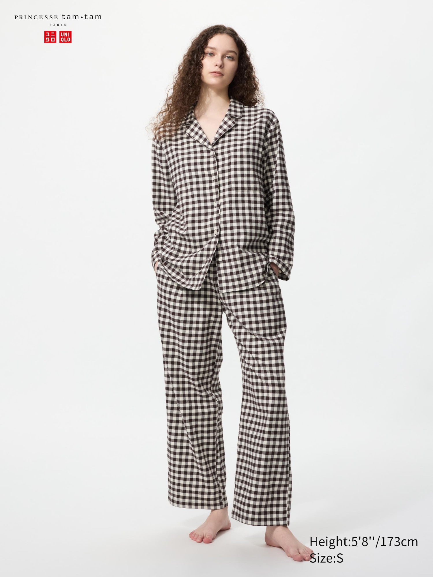 pyjama-en-flanelle-femme-185cim-1.jpg Pyjama en flanelle (Vichy, Manches Longues) pour Femme | UNIQLO FR – Image 1