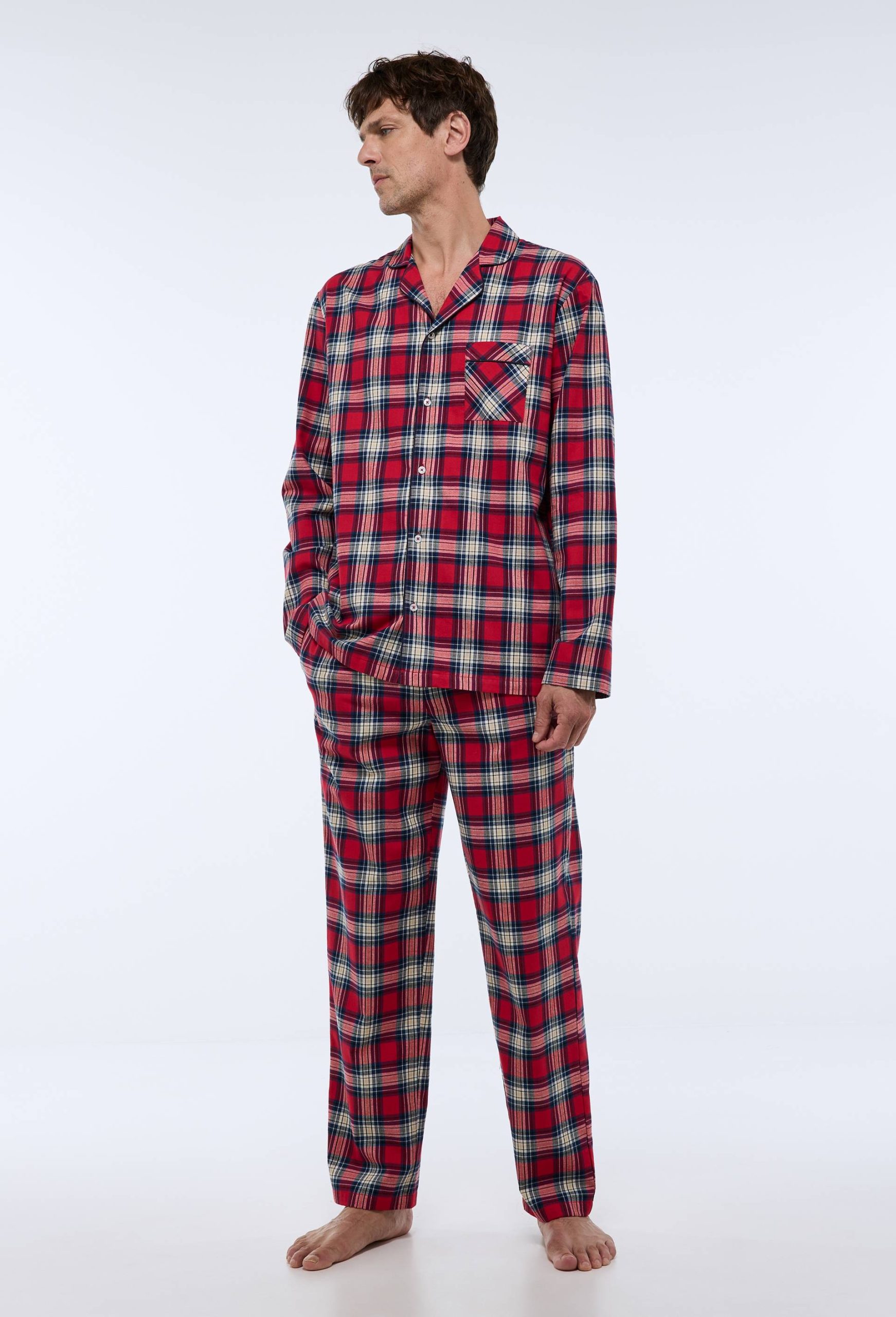 pyjama-en-flanelle-homme-552wme-1.jpg Pyjama manches longues et pantalon en flanelle. ROUGE pour homme MONOPRIX – Image 1