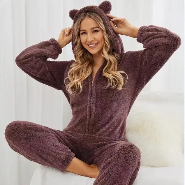 pyjama-en-polaire-071vsc.png Pyjama polaire combinaison de style ourson avec capuche S – Image 1
