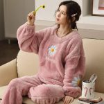 Pyjama Femme Hiver Polaire Chaud Rose Velours Impression Ensembles Filles Maison Flanelle Vêtements De Nuit Mode Doux en Peluche, Petit : Amazon.fr: Mode