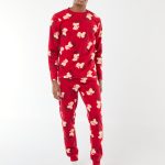 Pyjama polaire à motif 'Noël' t shirt + pantalon 2 pièces Rouge