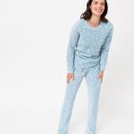 Pyjama imprimé en maille polaire femme bleu ciel | GEMO