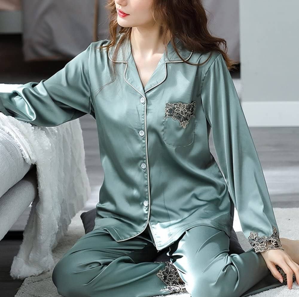 pyjama-en-satin-femme-317iul-1.jpg Pijama Femme 2 Pièce,Pyjama En Soie Imitation Bleu Sarcelle Ensemble Pyjama Femme Ensembles Loungewear 2 Pièces Cardigan Vêtements De Nuit Satin ... – Image 1