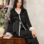 Côtesoire Ensemble de pyjama satin femme avec volants contrastés élégants, vêtements d'automne | Mode en ligne | SHEIN FRANCE