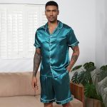Générique Pyjama Satin Court Homme Ete, Ensembles de Pyjama à Manches Courtes Boutonné + Bas de Pyjamas, Vêtements de Nuit Fin Cut Confortable Vêtements de Détente Doux Loungewear Couleur Unie : Amazon.fr:
