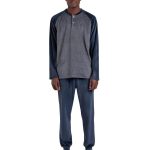 Pyjama velours tenue pantalon top manches longues basic stripes Bleu marine