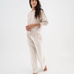 Pyjama en velours coupe large femme beige | GEMO