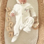 Kit naissance velours : pyjama velours, bonnet & pochon personnalisés